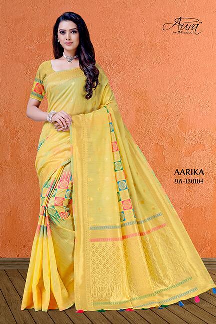 Aura Saree Launch Aarika Cotton Bright And Beautiful Colour Saree Catalogs Supplier