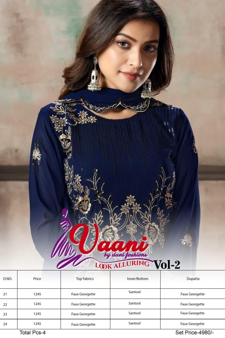 Dani Fashions Vaani Vol 2 Georgette Heavy Work Ladies Suits Wholesale Store