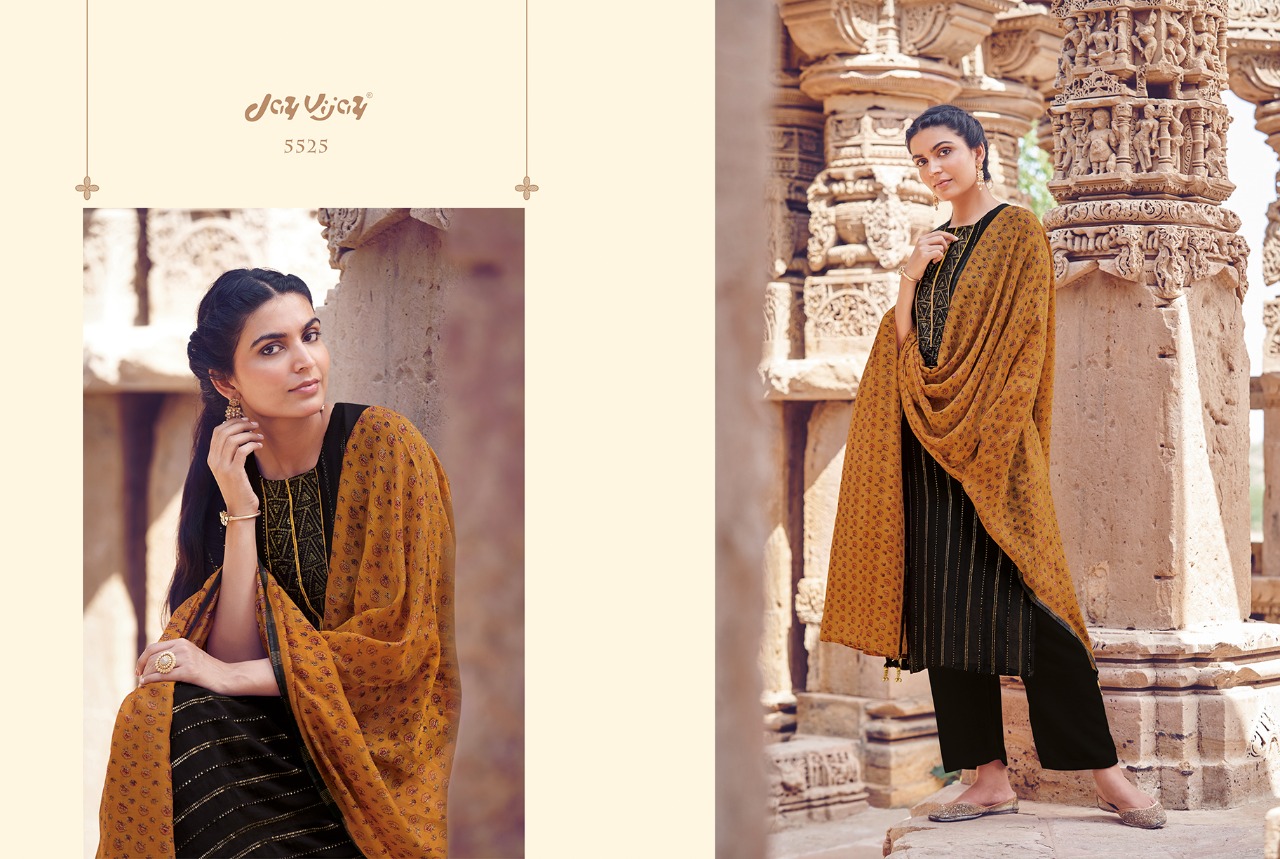 Jay Vijay Scarlet Bemberg Moga Silk With Embroidery Work Suits At Affordable Price