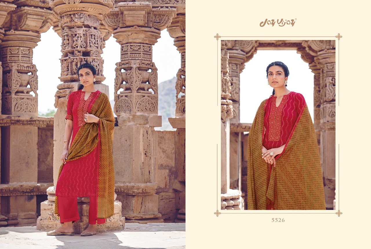 Jay Vijay Scarlet Bemberg Moga Silk With Embroidery Work Suits At Affordable Price