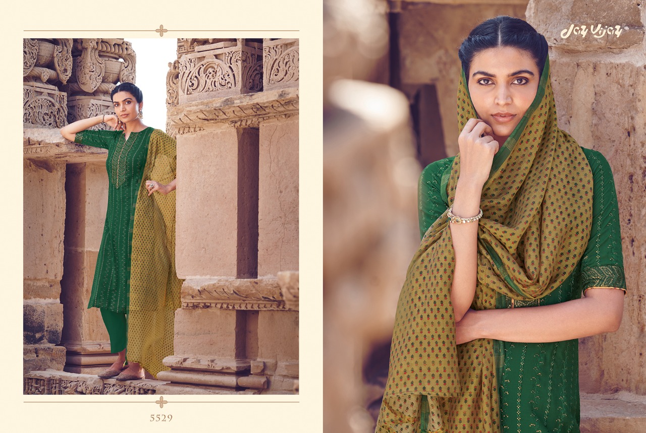 Jay Vijay Scarlet Bemberg Moga Silk With Embroidery Work Suits At Affordable Price