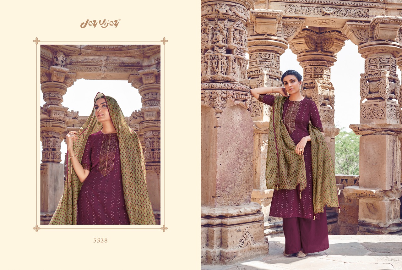 Jay Vijay Scarlet Bemberg Moga Silk With Embroidery Work Suits At Affordable Price