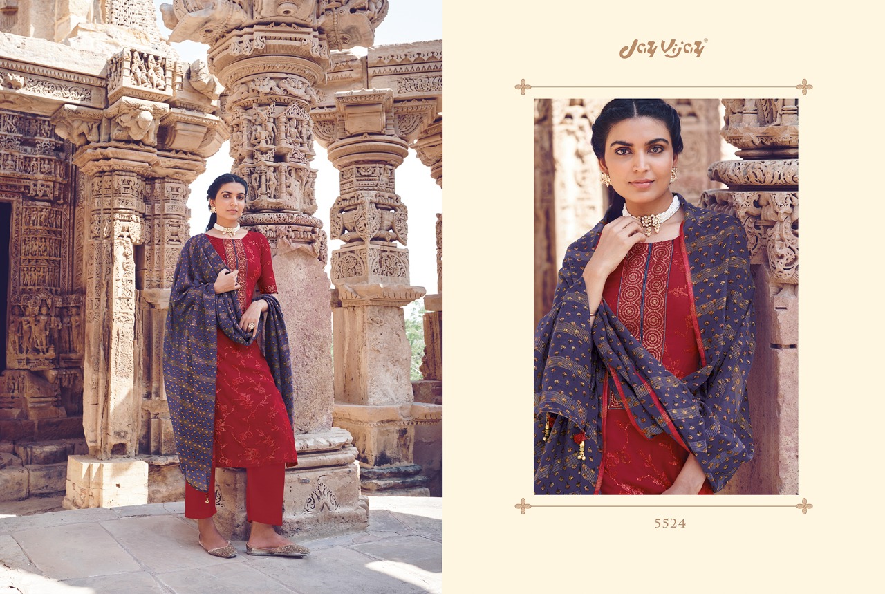 Jay Vijay Scarlet Bemberg Moga Silk With Embroidery Work Suits At Affordable Price