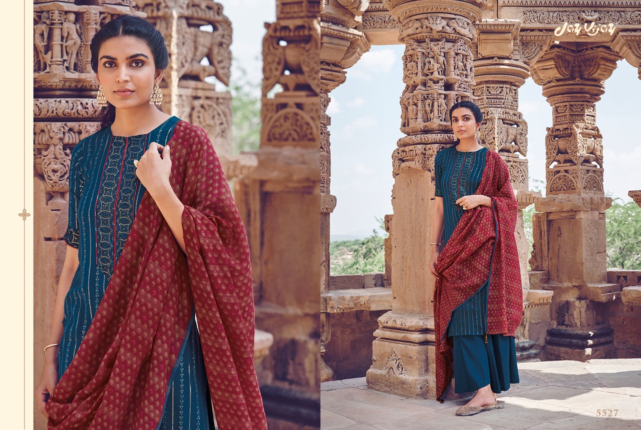 Jay Vijay Scarlet Bemberg Moga Silk With Embroidery Work Suits At Affordable Price