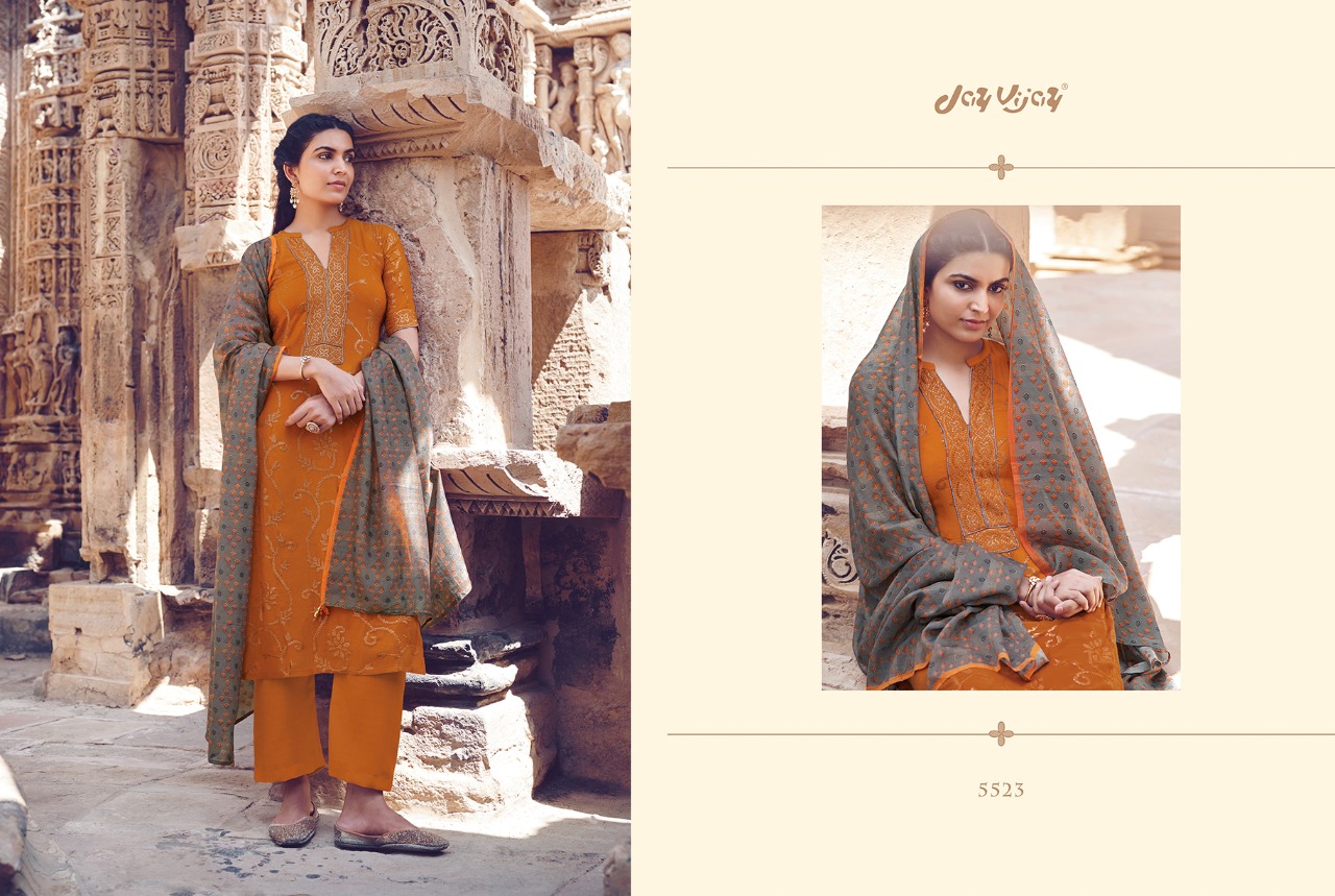 Jay Vijay Scarlet Bemberg Moga Silk With Embroidery Work Suits At Affordable Price