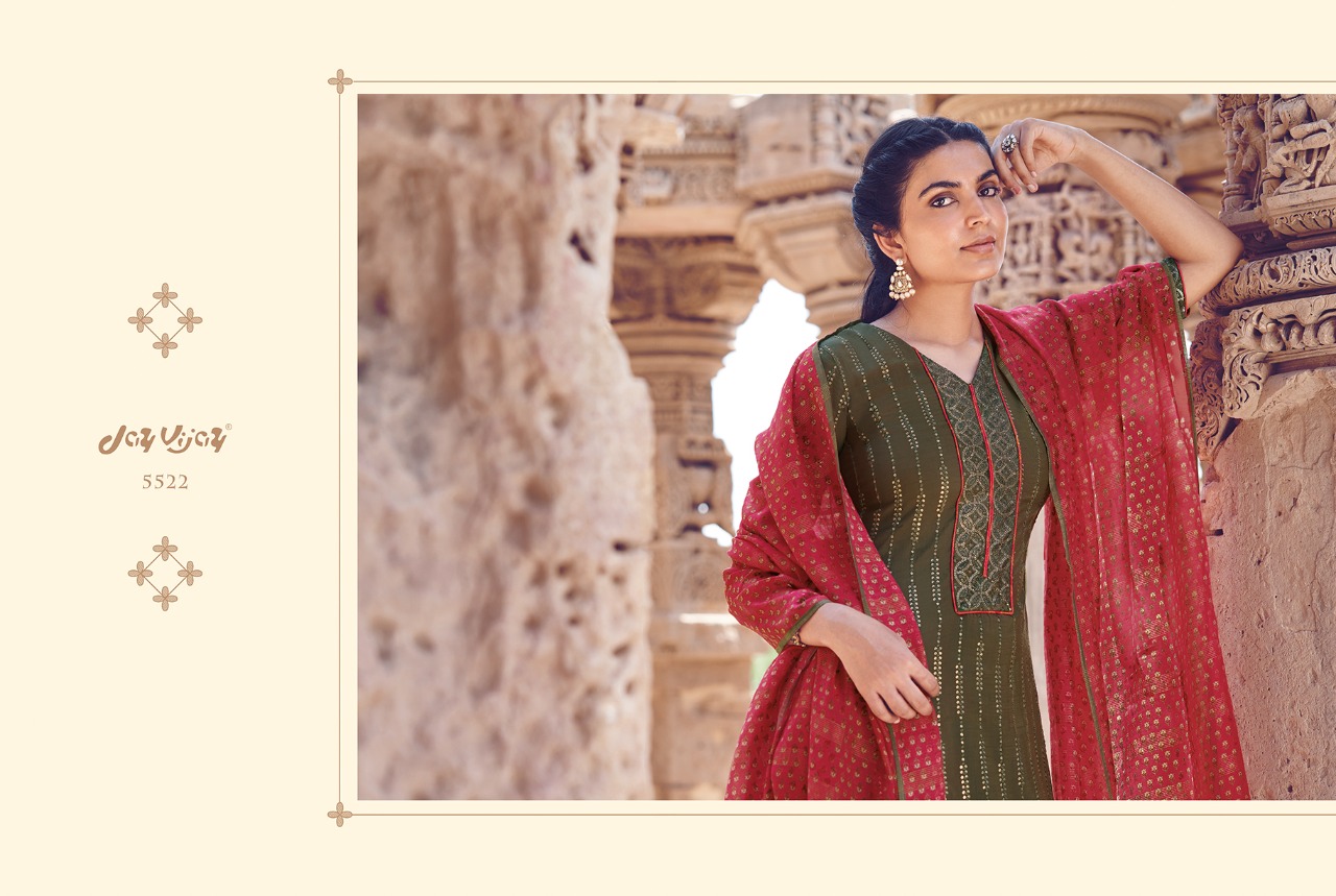 Jay Vijay Scarlet Bemberg Moga Silk With Embroidery Work Suits At Affordable Price