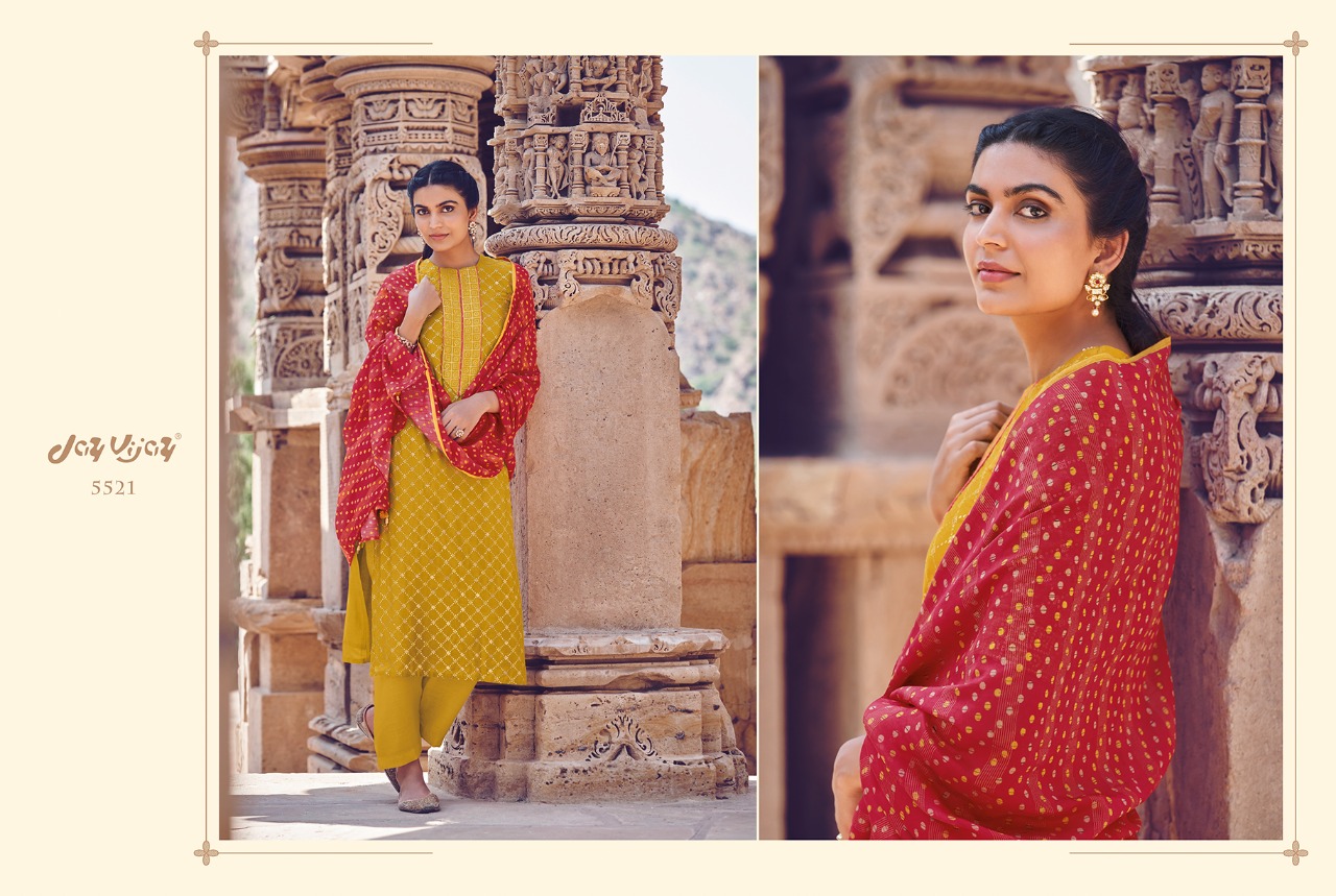 Jay Vijay Scarlet Bemberg Moga Silk With Embroidery Work Suits At Affordable Price