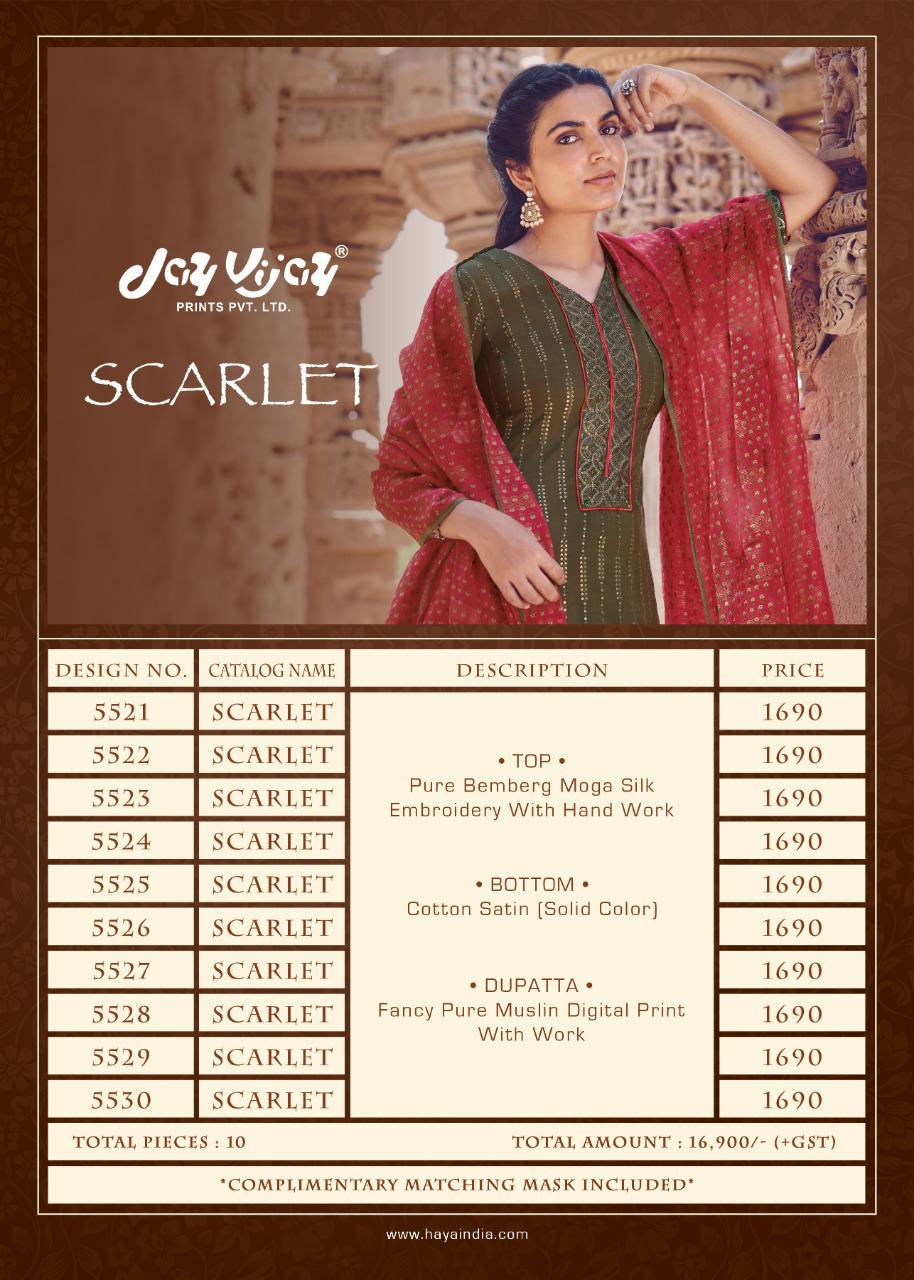 Jay Vijay Scarlet Bemberg Moga Silk With Embroidery Work Suits At Affordable Price