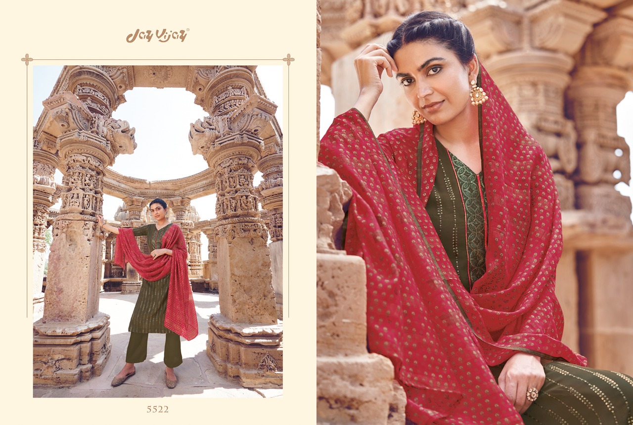 Jay Vijay Scarlet Bemberg Moga Silk With Embroidery Work Suits At Affordable Price