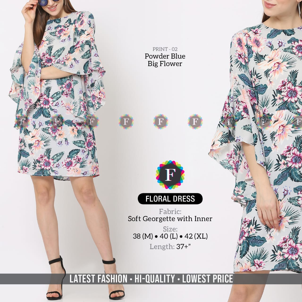 K4u Floral Dress Premium Soft Georgette Western Style Short Kurti