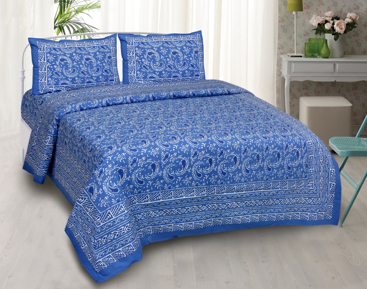 K4u Launch Elegance Pure Autoloom Cotton Dark Colors Bedsheet With Matching Pillow Cover