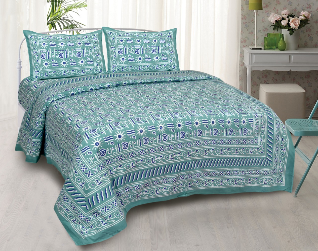 K4u Launch Elegance Pure Autoloom Cotton Dark Colors Bedsheet With Matching Pillow Cover