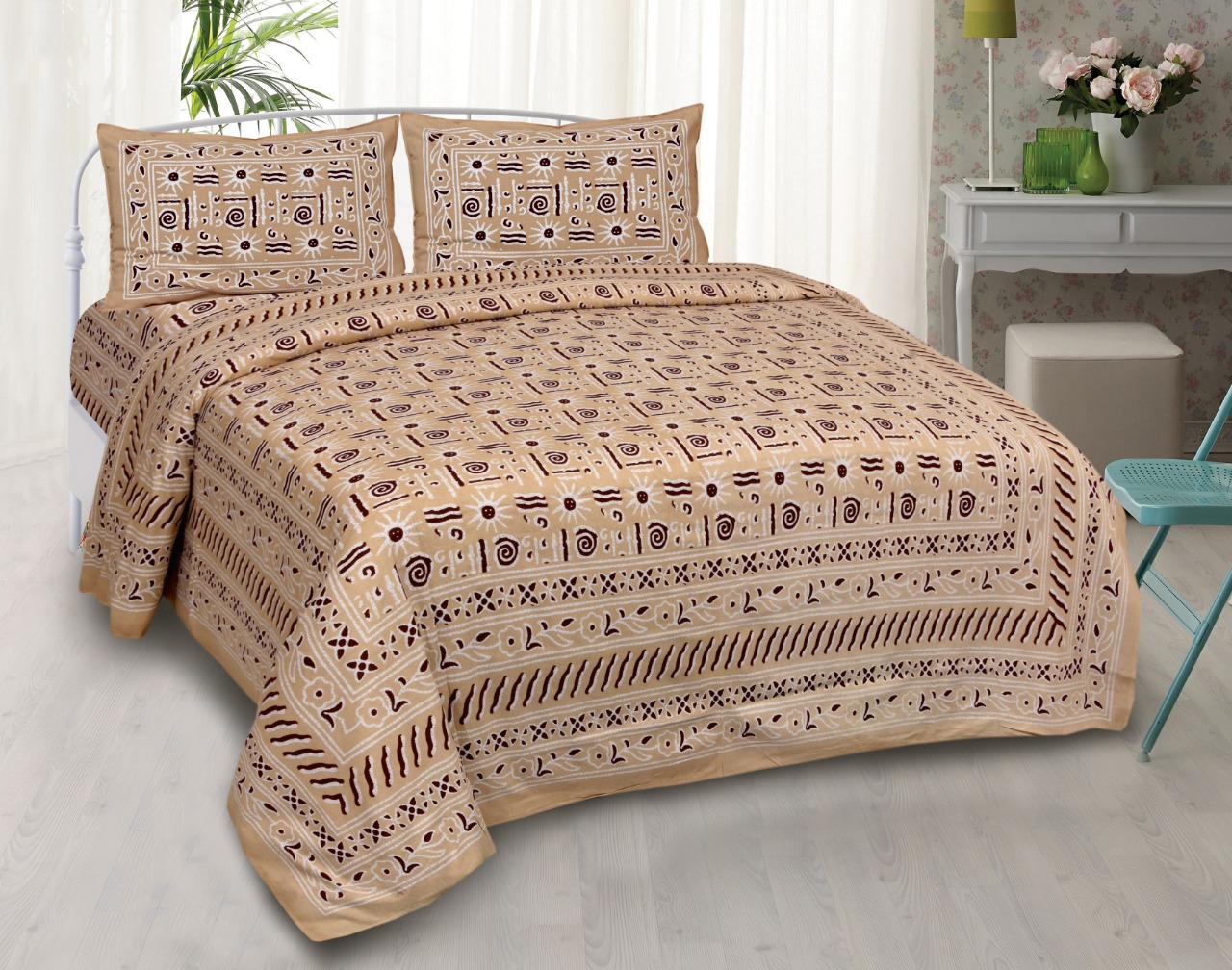 K4u Launch Elegance Pure Autoloom Cotton Dark Colors Bedsheet With Matching Pillow Cover