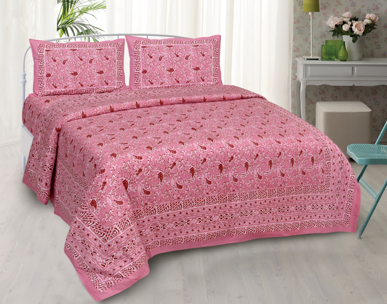 K4u Launch Elegance Pure Autoloom Cotton Dark Colors Bedsheet With Matching Pillow Cover