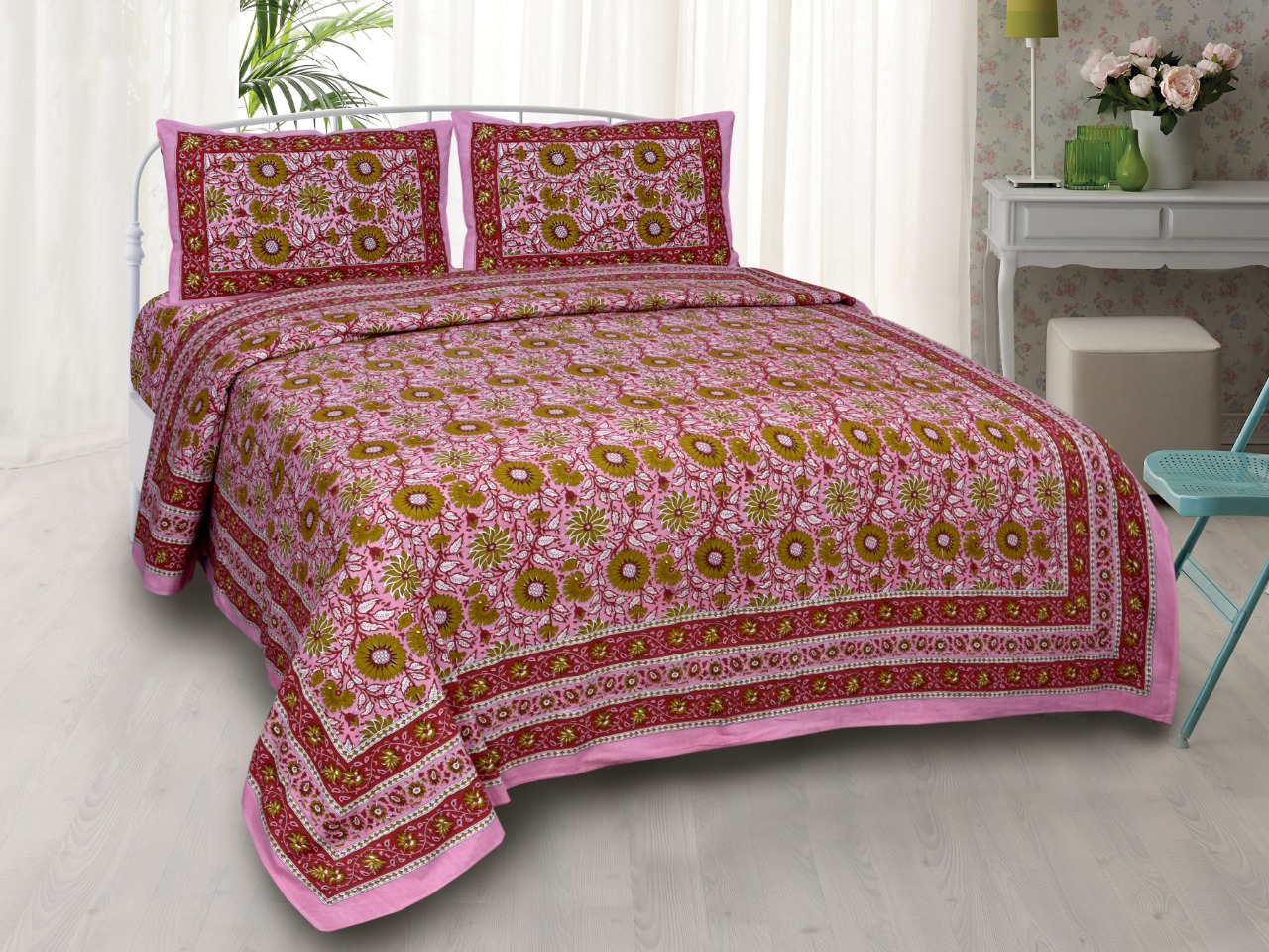K4u Launch Elegance Pure Autoloom Cotton Dark Colors Bedsheet With Matching Pillow Cover