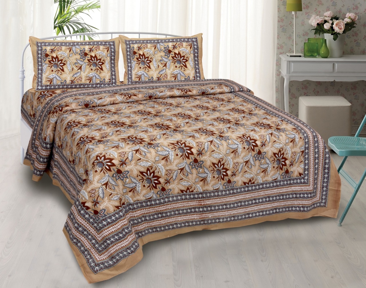 K4u Launch Elegance Pure Autoloom Cotton Dark Colors Bedsheet With Matching Pillow Cover