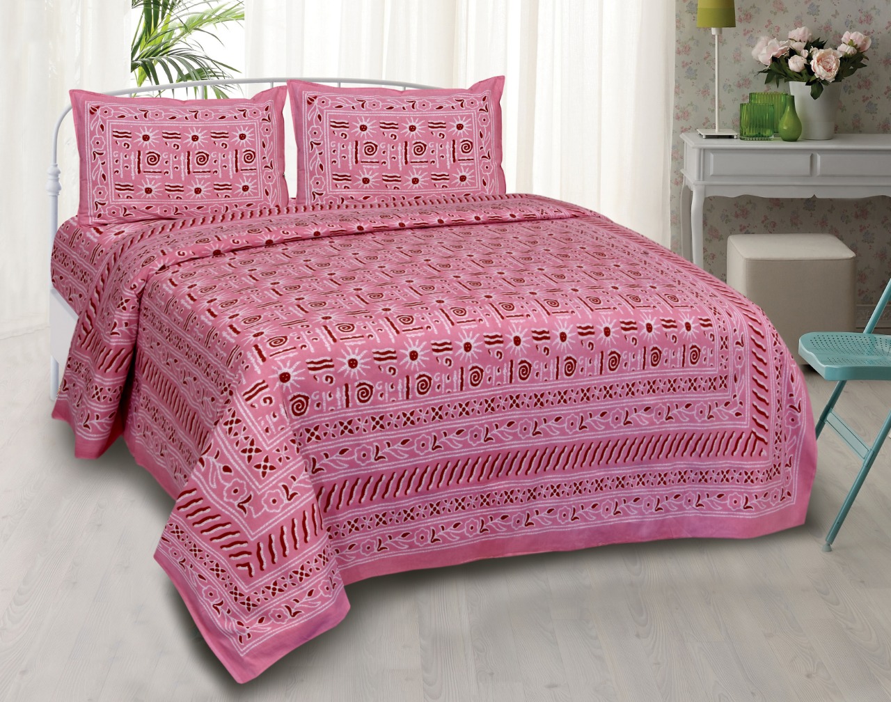 K4u Launch Elegance Pure Autoloom Cotton Dark Colors Bedsheet With Matching Pillow Cover