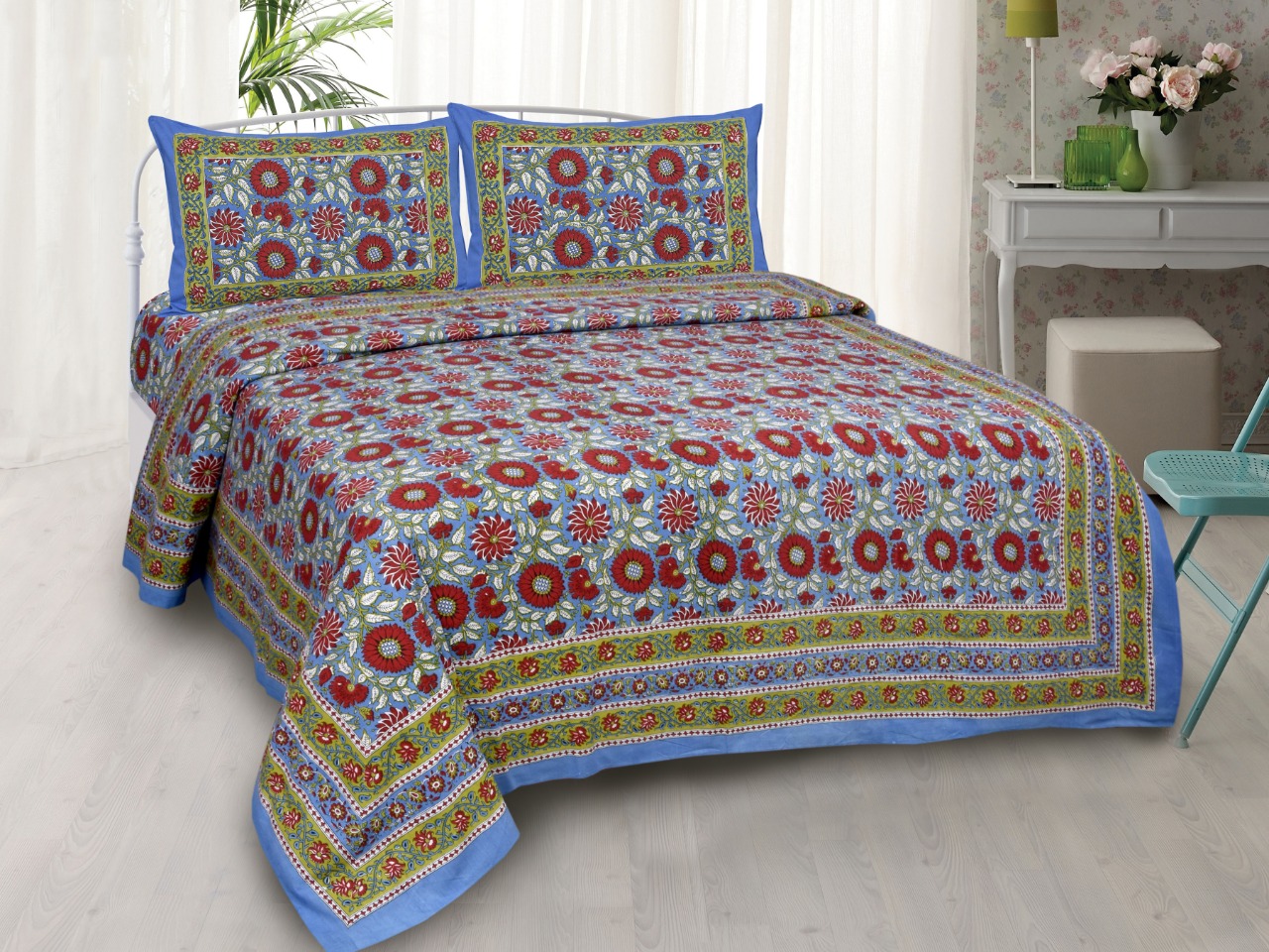 K4u Launch Elegance Pure Autoloom Cotton Dark Colors Bedsheet With Matching Pillow Cover