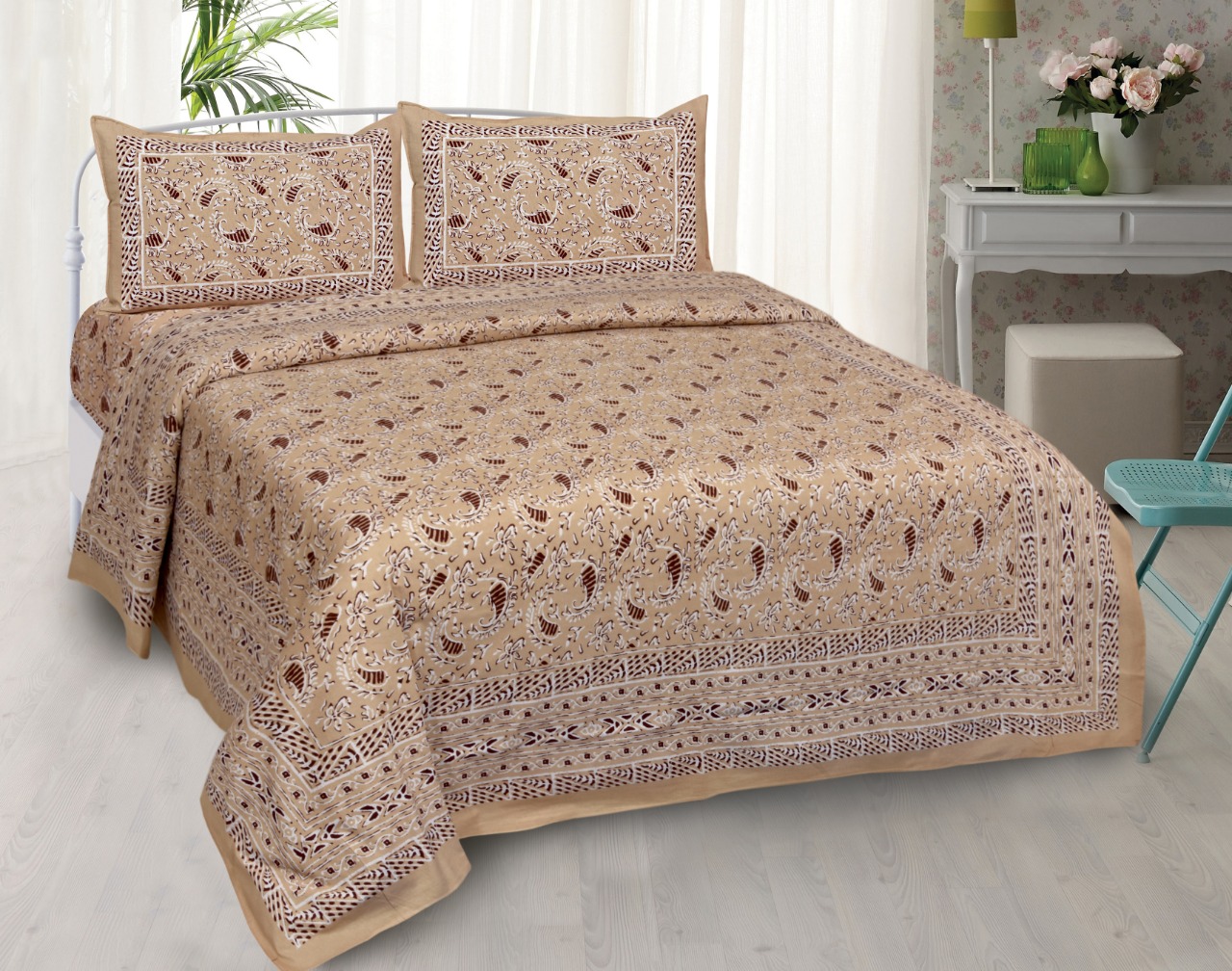 K4u Launch Elegance Pure Autoloom Cotton Dark Colors Bedsheet With Matching Pillow Cover