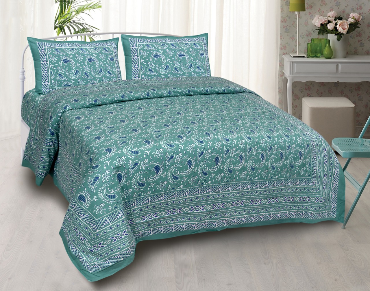 K4u Launch Elegance Pure Autoloom Cotton Dark Colors Bedsheet With Matching Pillow Cover