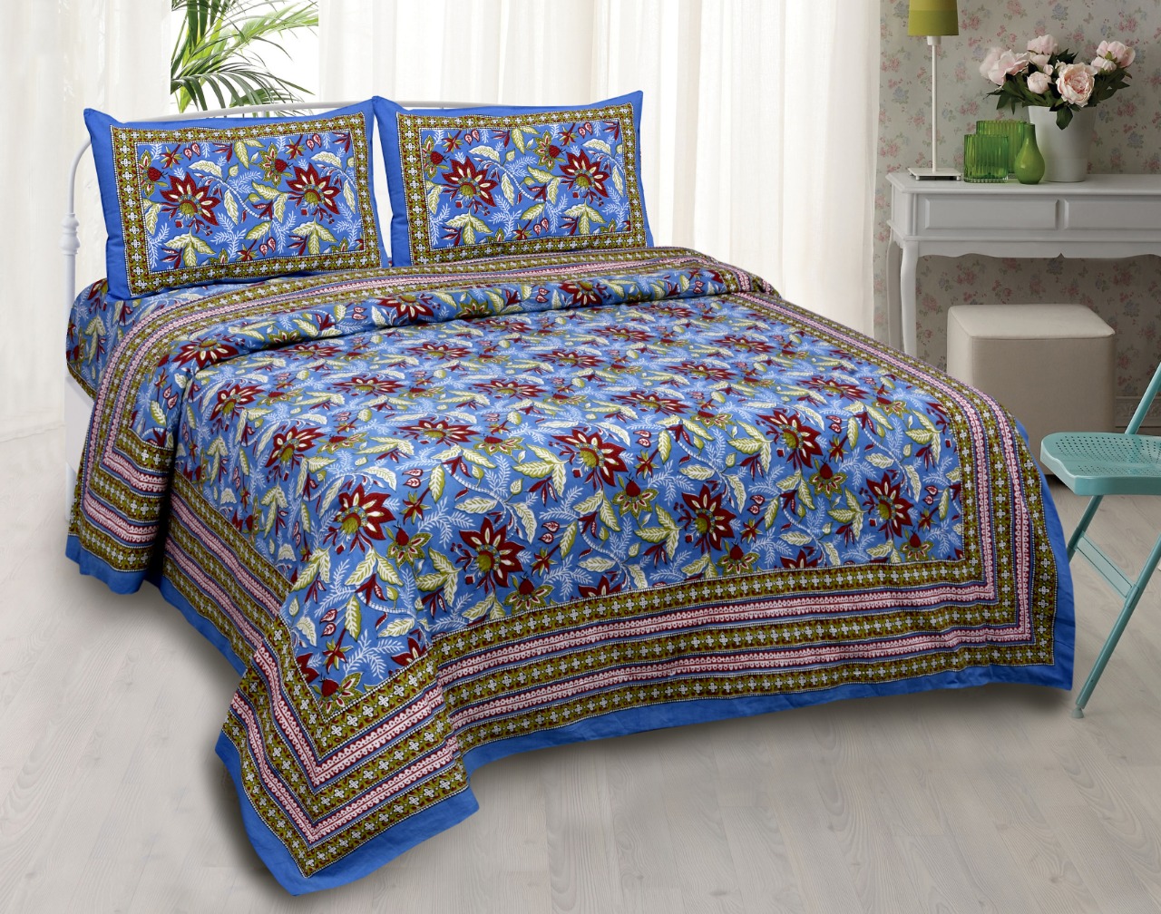 K4u Launch Elegance Pure Autoloom Cotton Dark Colors Bedsheet With Matching Pillow Cover