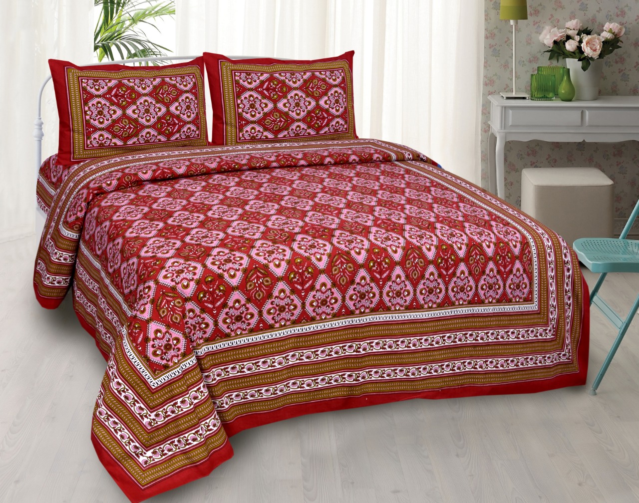 K4u Launch Elegance Pure Autoloom Cotton Dark Colors Bedsheet With Matching Pillow Cover