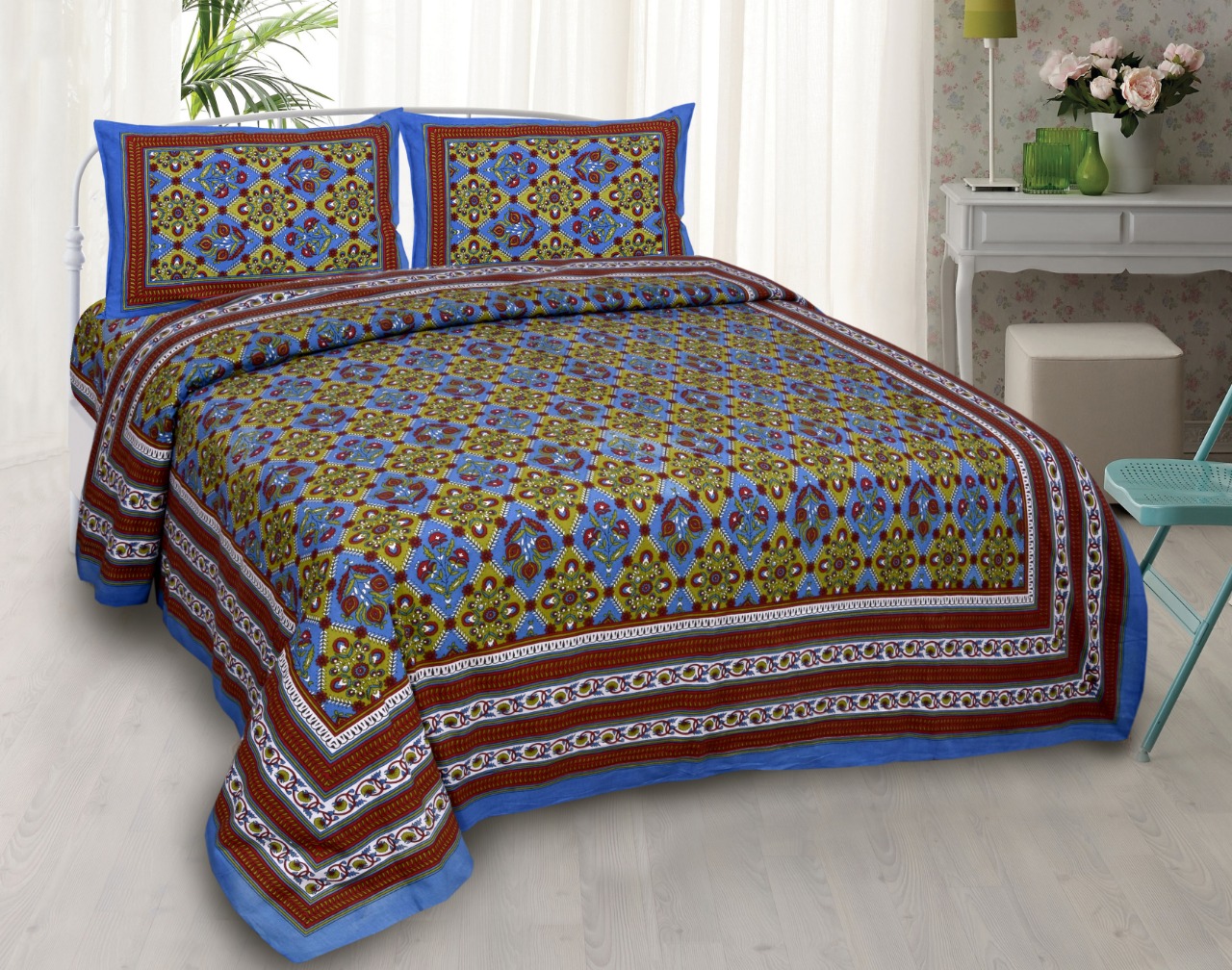 K4u Launch Elegance Pure Autoloom Cotton Dark Colors Bedsheet With Matching Pillow Cover