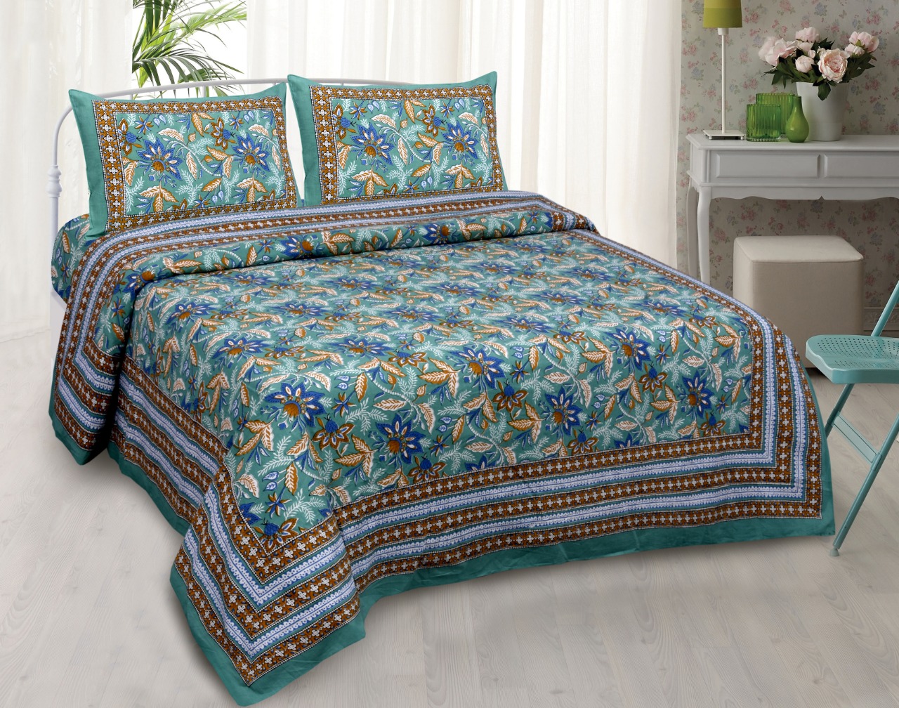 K4u Launch Elegance Pure Autoloom Cotton Dark Colors Bedsheet With Matching Pillow Cover