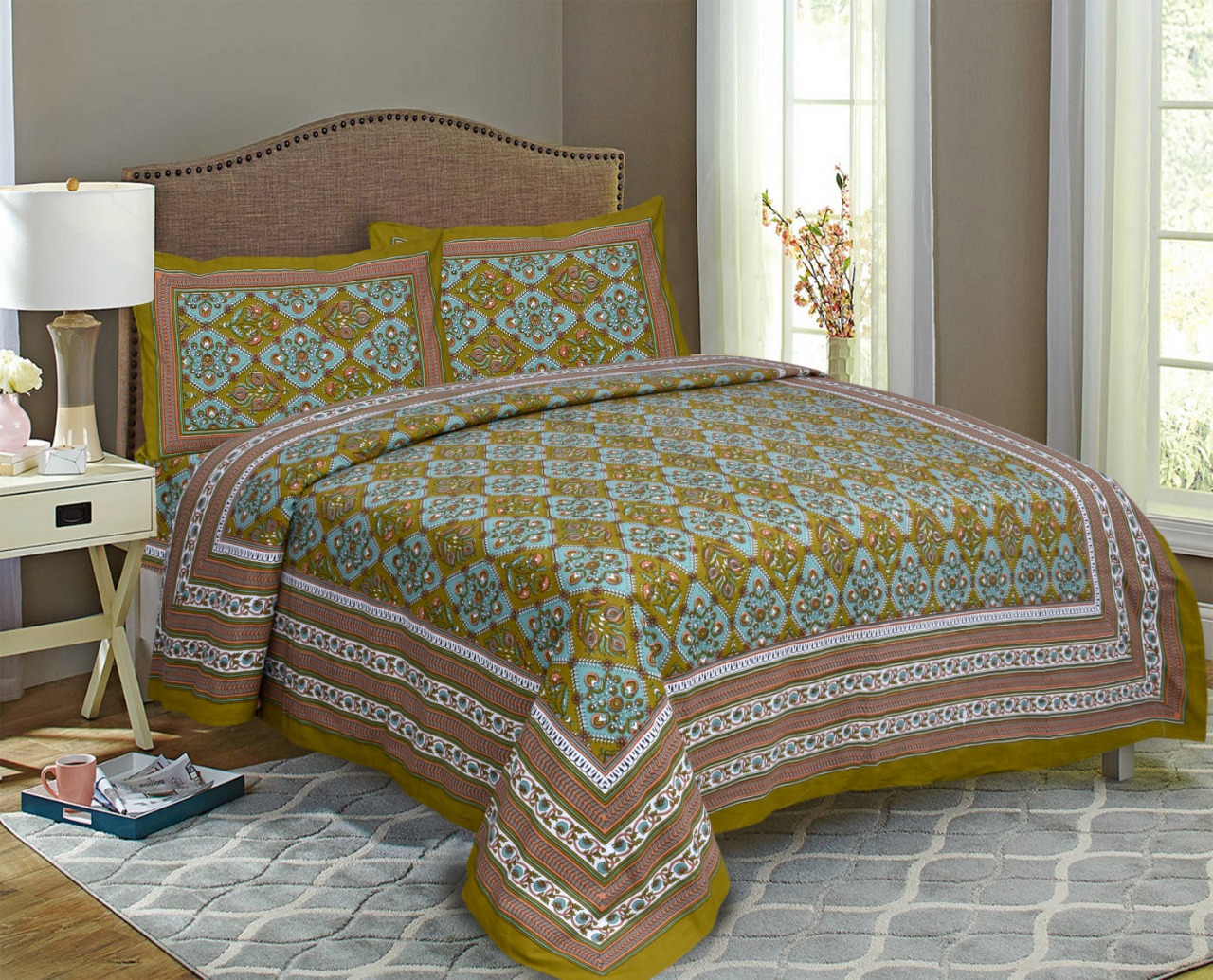 K4u Launch Elegance Pure Autoloom Cotton Dark Colors Bedsheet With Matching Pillow Cover