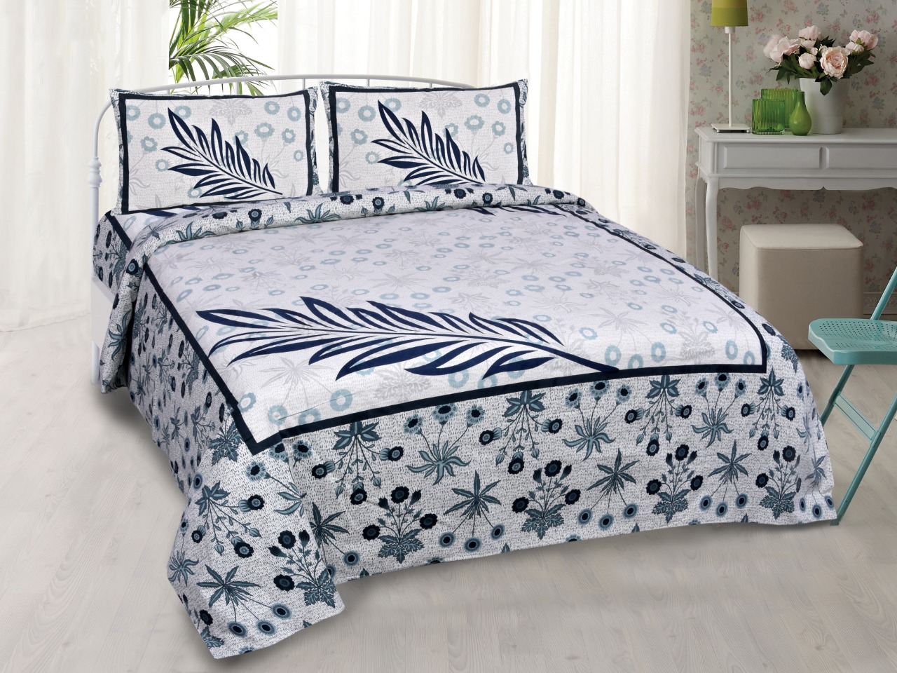 K4u Present Hazel King Size Autoloom Cotton Bedsheet With Pillo Cover At Wholesale Rate