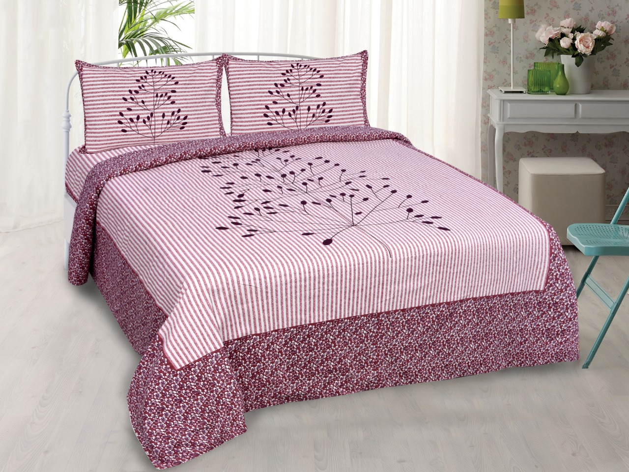 K4u Present Hazel King Size Autoloom Cotton Bedsheet With Pillo Cover At Wholesale Rate