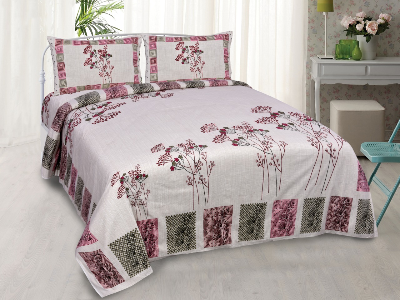 K4u Present Hazel King Size Autoloom Cotton Bedsheet With Pillo Cover At Wholesale Rate