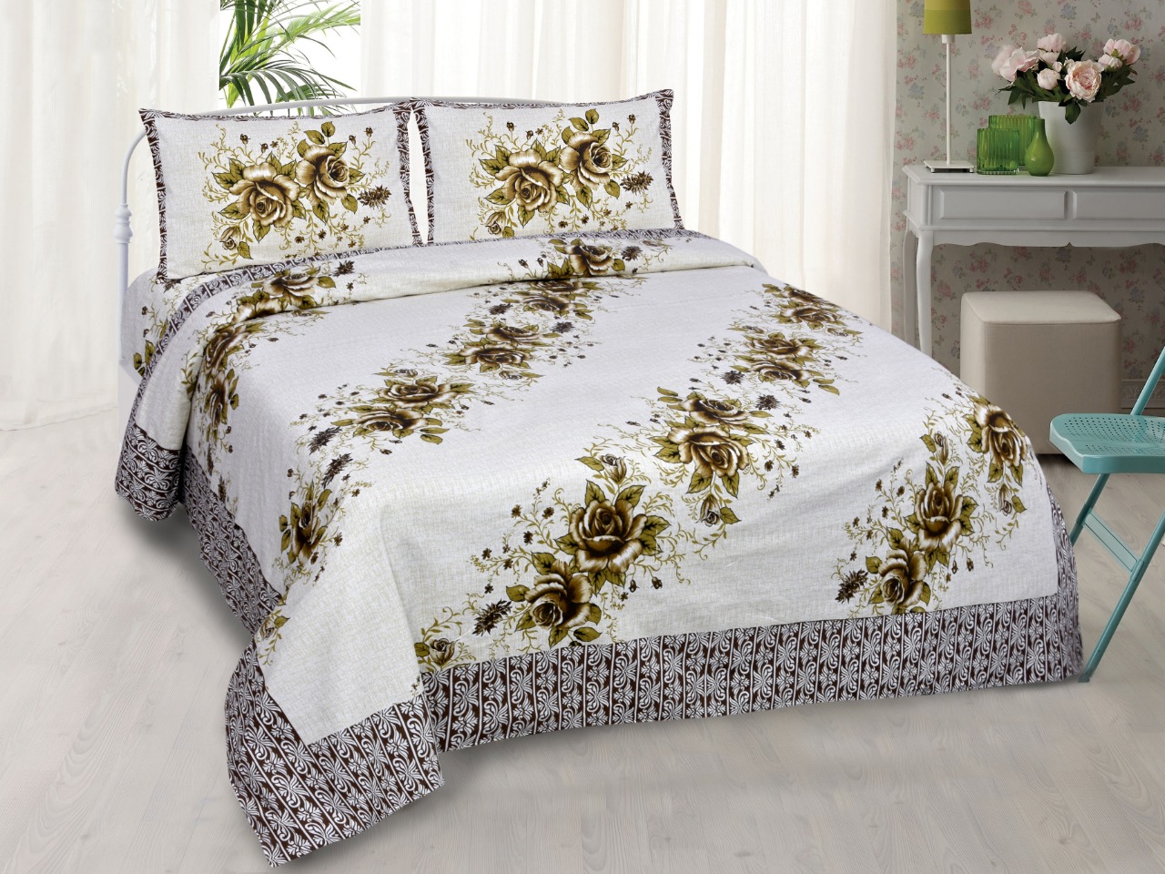 K4u Present Hazel King Size Autoloom Cotton Bedsheet With Pillo Cover At Wholesale Rate
