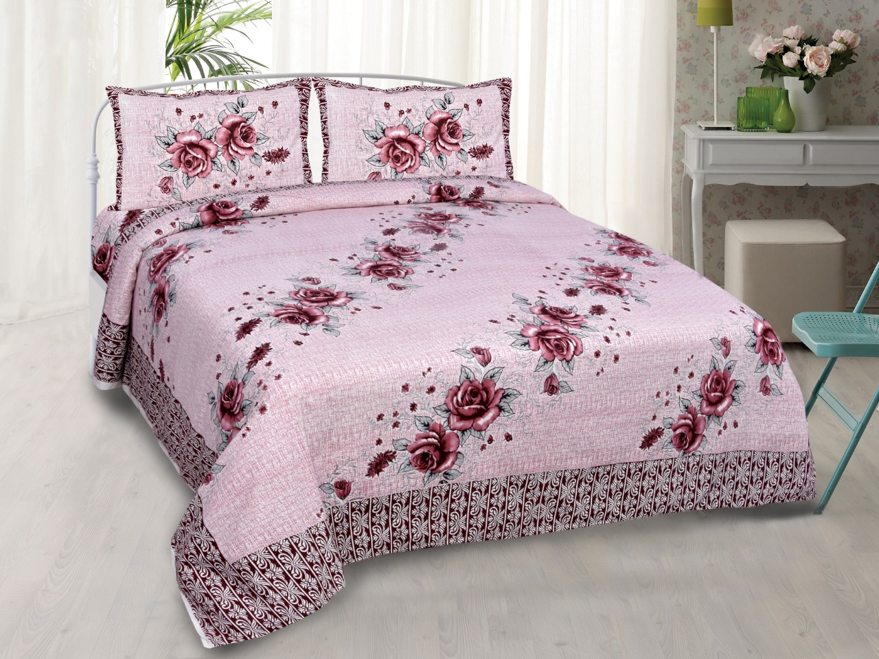 K4u Present Hazel King Size Autoloom Cotton Bedsheet With Pillo Cover At Wholesale Rate