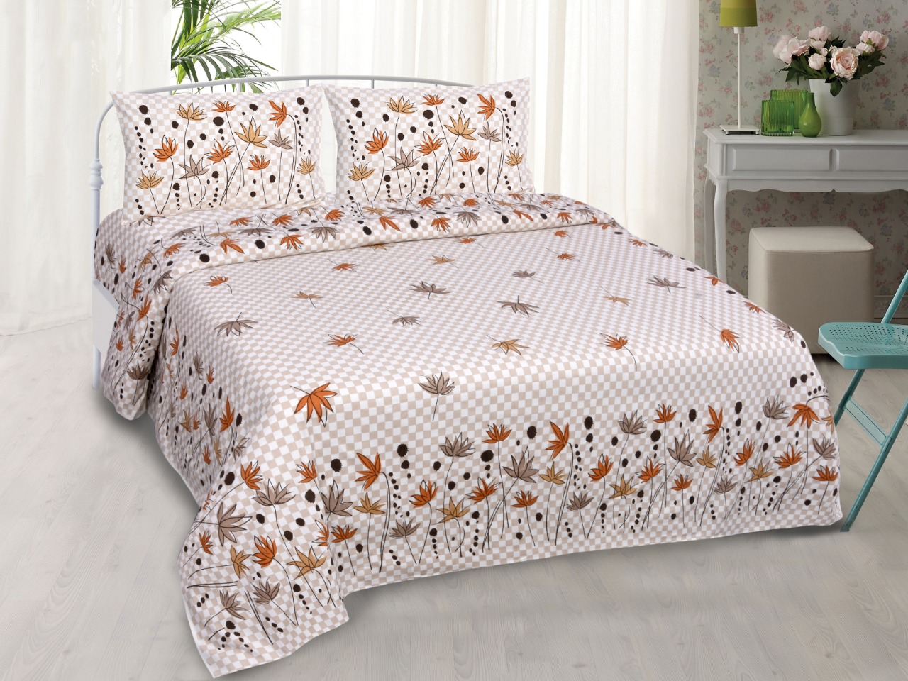 K4u Present Hazel King Size Autoloom Cotton Bedsheet With Pillo Cover At Wholesale Rate