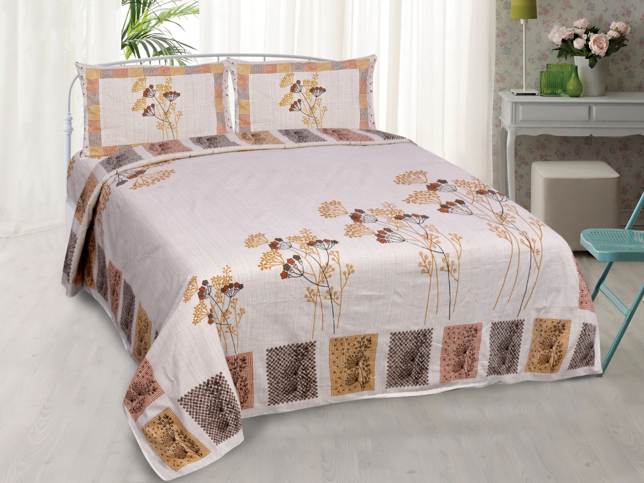 K4u Present Hazel King Size Autoloom Cotton Bedsheet With Pillo Cover At Wholesale Rate