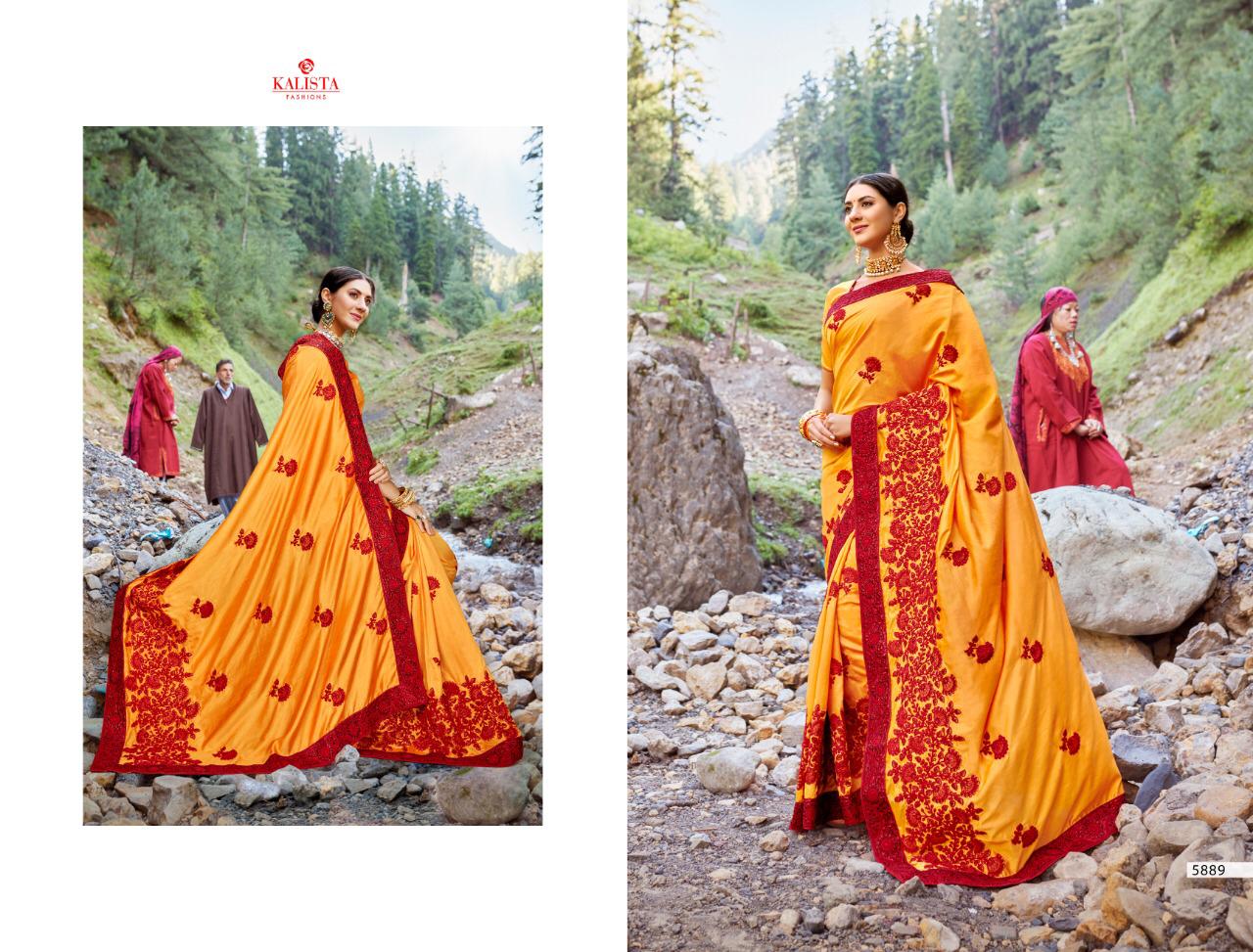 Kalista Presents Orange Sana Silk Exclusive New Design Print Saree Online Shopping