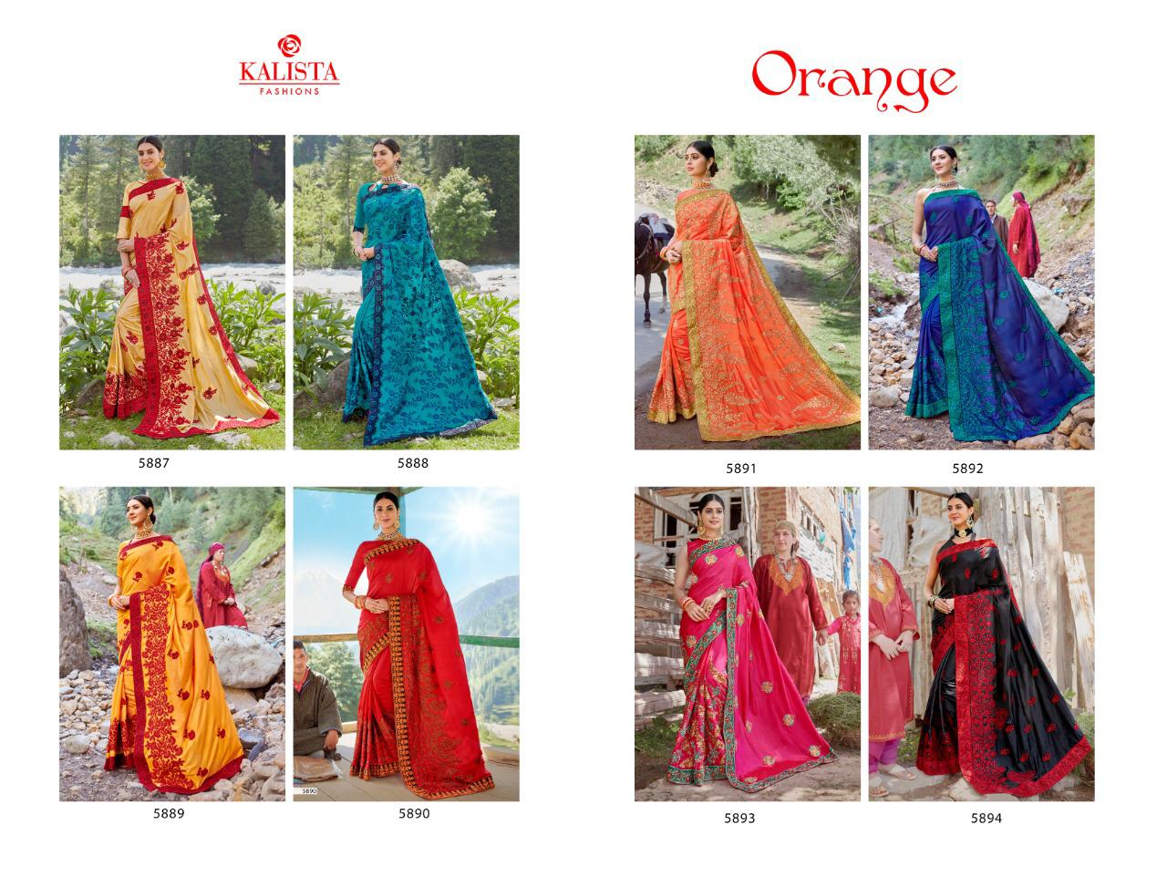 Kalista Presents Orange Sana Silk Exclusive New Design Print Saree Online Shopping