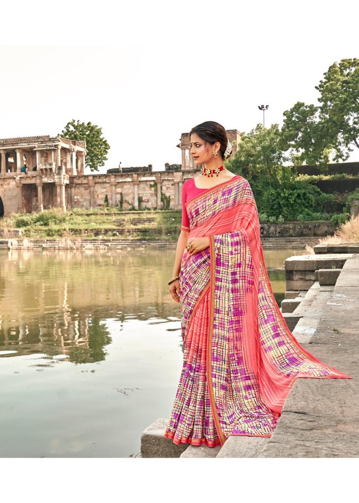 Kashvi Creation Fiza Malmal Georgette With Border Casual Wear Saree Wholesaler