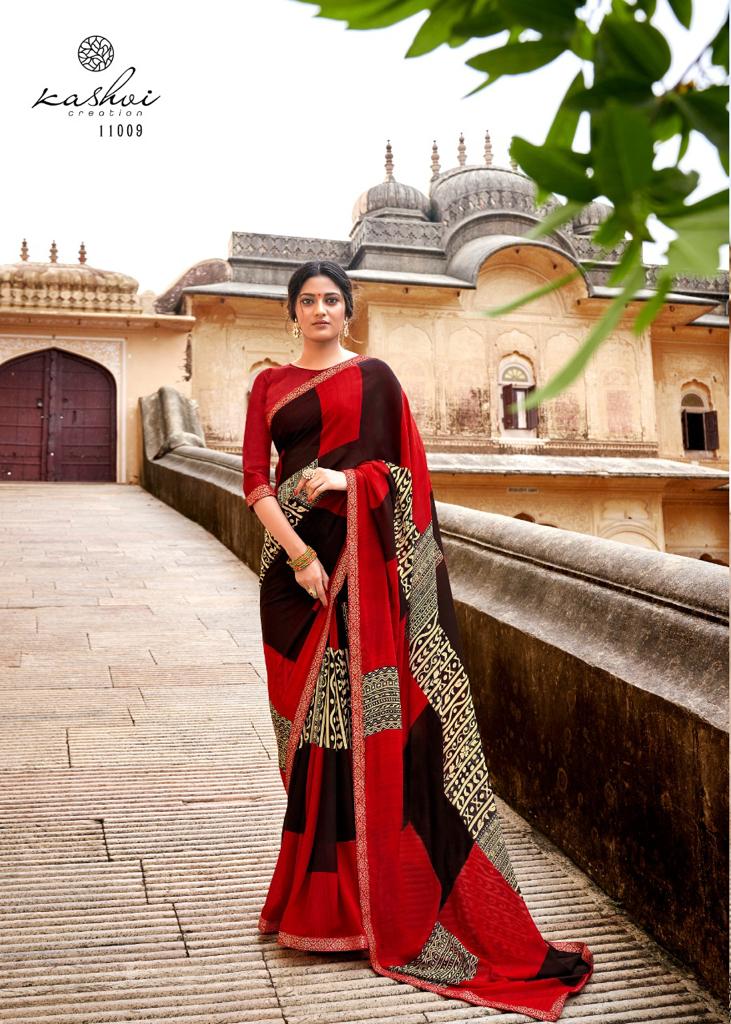 Kashvi Creation Fiza Malmal Georgette With Border Casual Wear Saree Wholesaler
