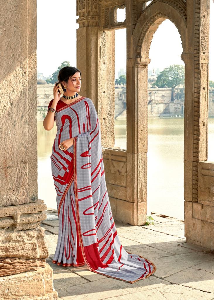 Kashvi Creation Fiza Malmal Georgette With Border Casual Wear Saree Wholesaler