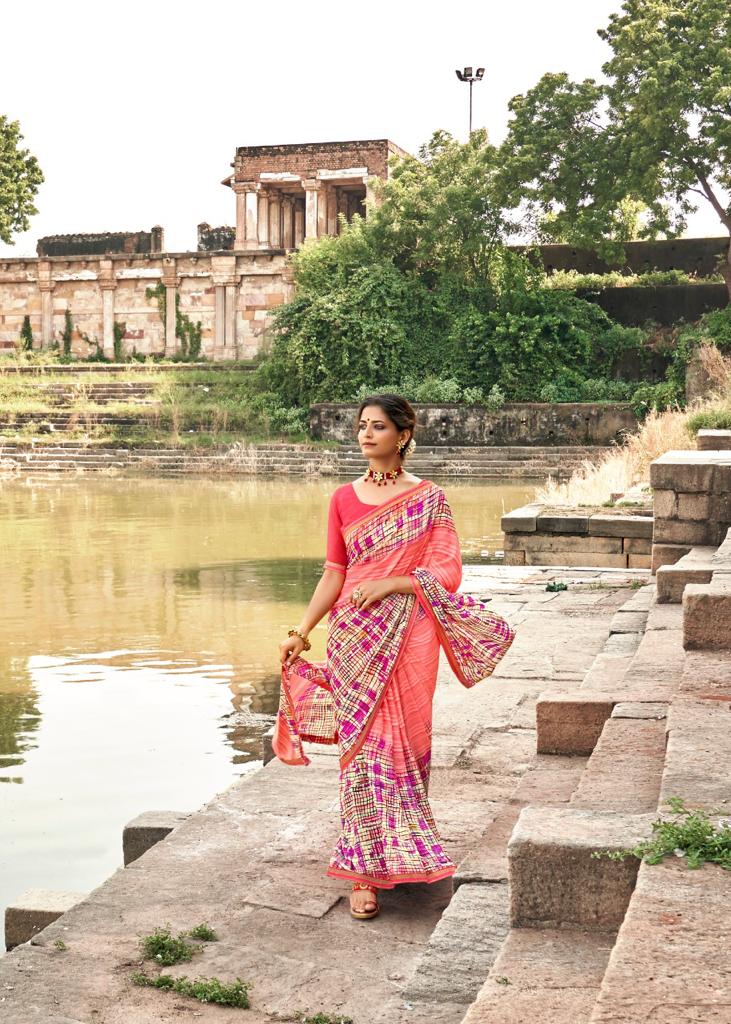 Kashvi Creation Fiza Malmal Georgette With Border Casual Wear Saree Wholesaler