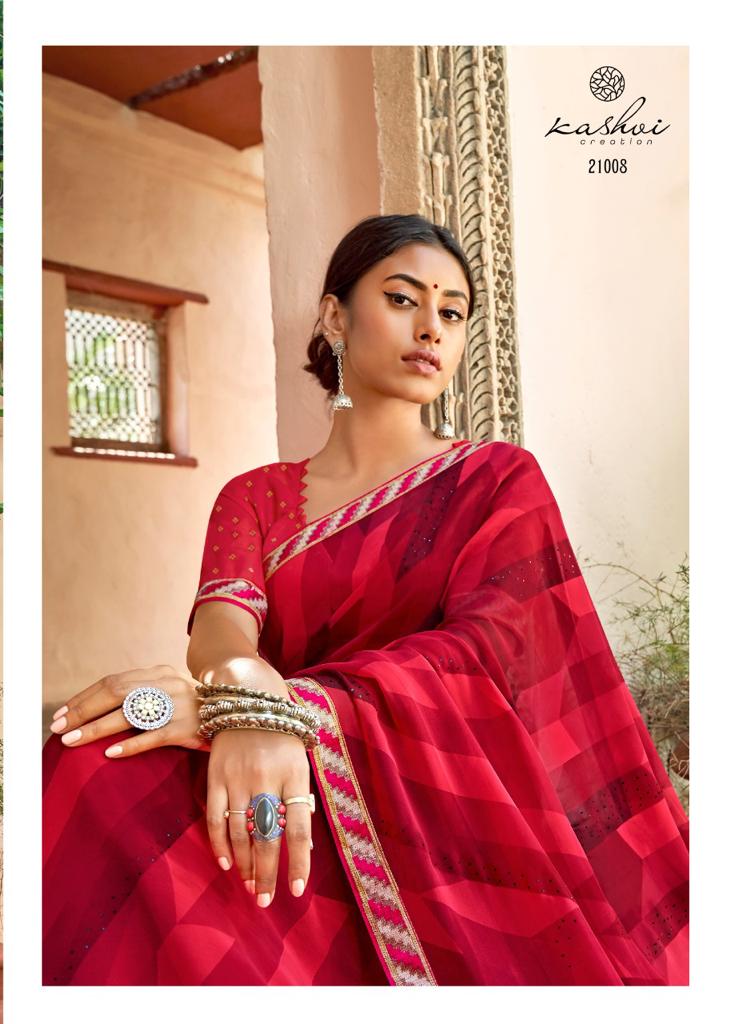 Kashvi Creation Launch Sadhna Georgette With Work Casual Wear Saree Clothing Store In Surat