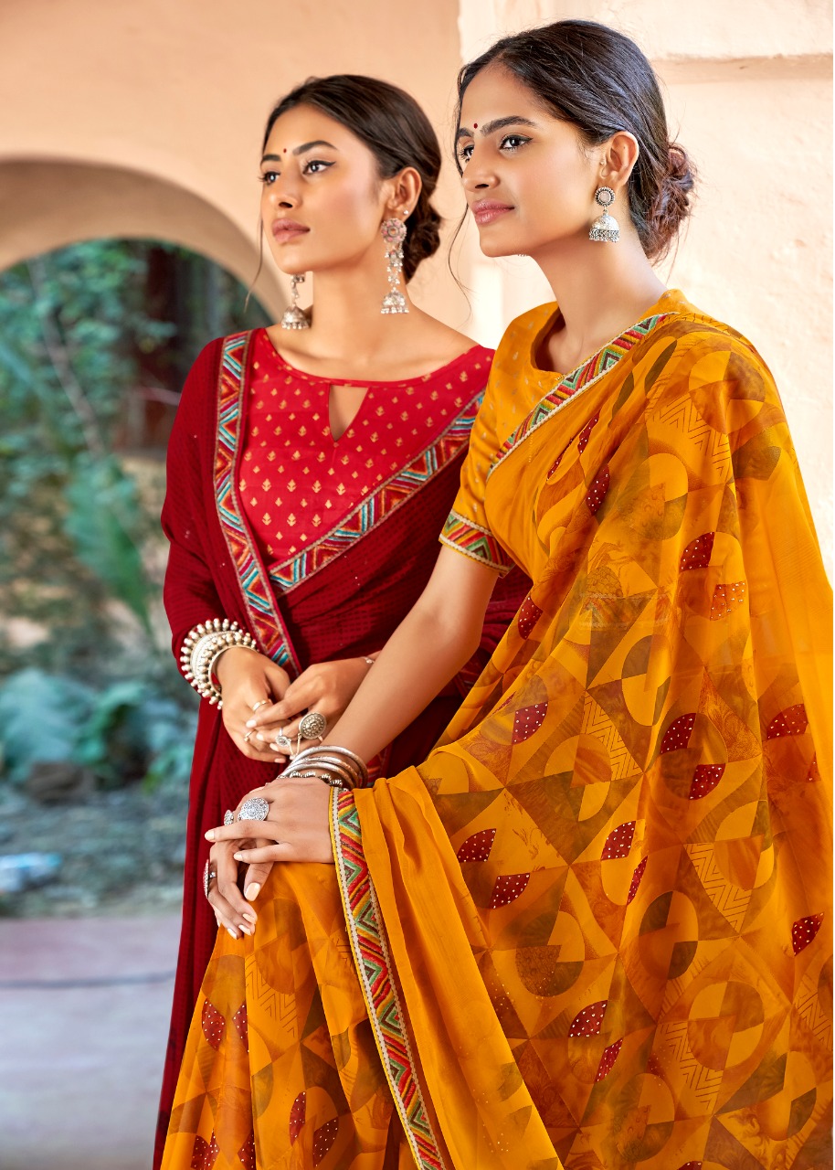 Kashvi Creation Launch Sadhna Georgette With Work Casual Wear Saree Clothing Store In Surat