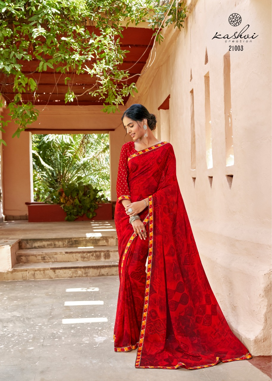 Kashvi Creation Launch Sadhna Georgette With Work Casual Wear Saree Clothing Store In Surat