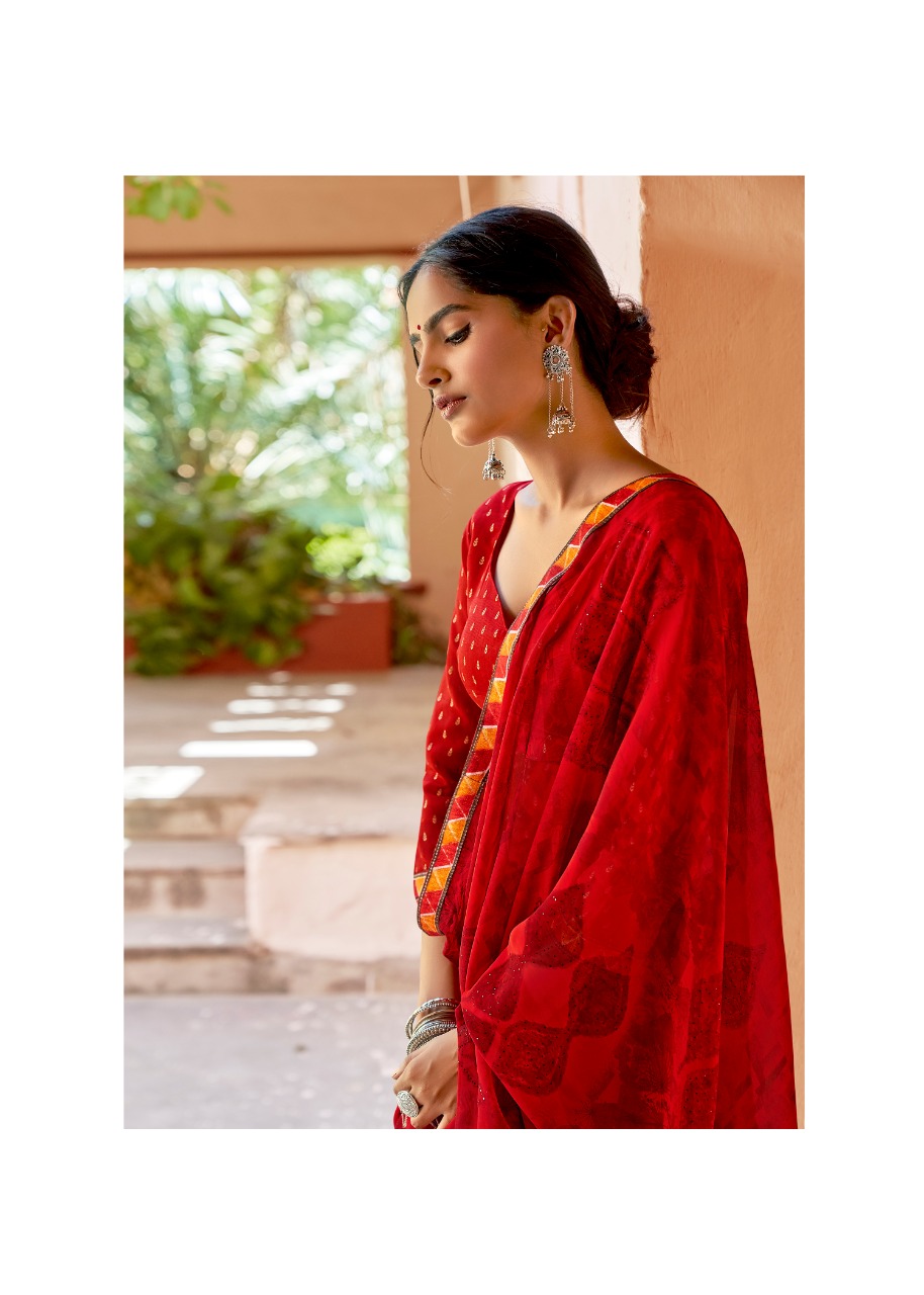 Kashvi Creation Launch Sadhna Georgette With Work Casual Wear Saree Clothing Store In Surat