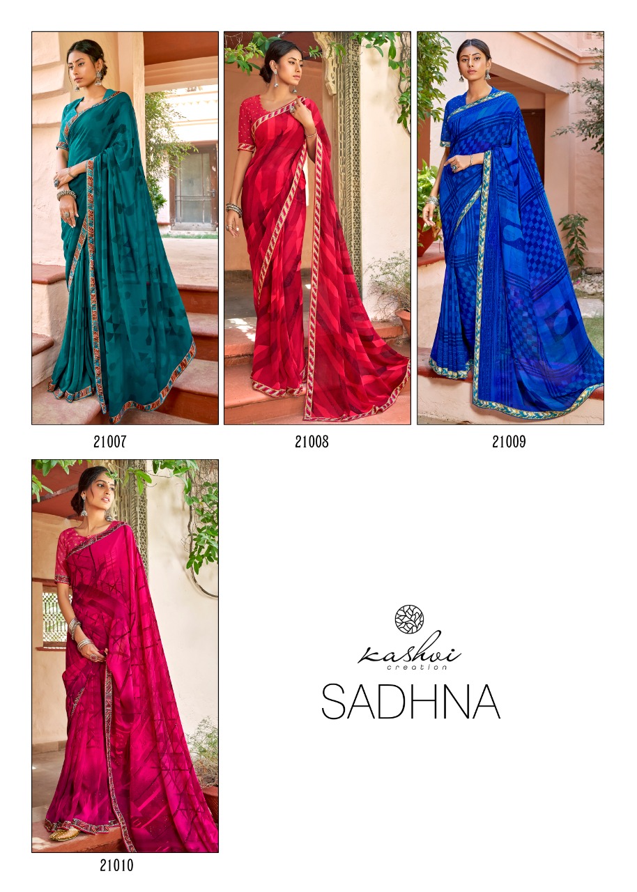 Kashvi Creation Launch Sadhna Georgette With Work Casual Wear Saree Clothing Store In Surat