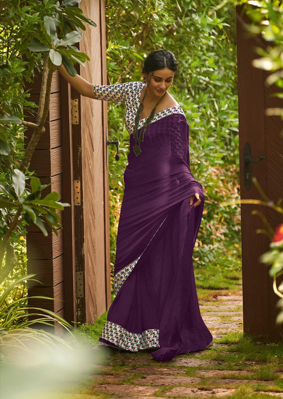 Kashvi Creation Presents Mehar Georgette Printed With Border Casual Wear Synthetic Saree