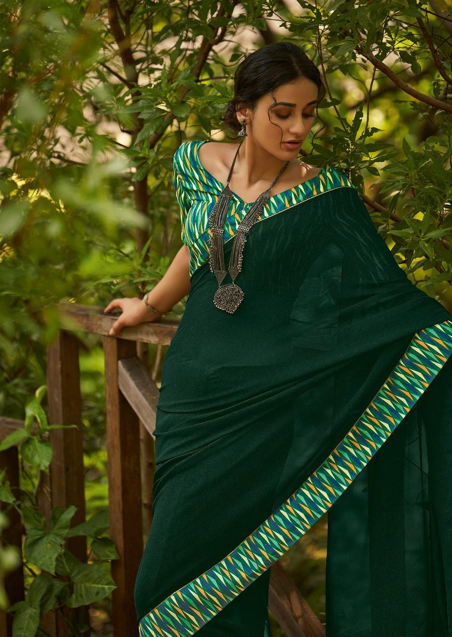 Kashvi Creation Presents Mehar Georgette Printed With Border Casual Wear Synthetic Saree