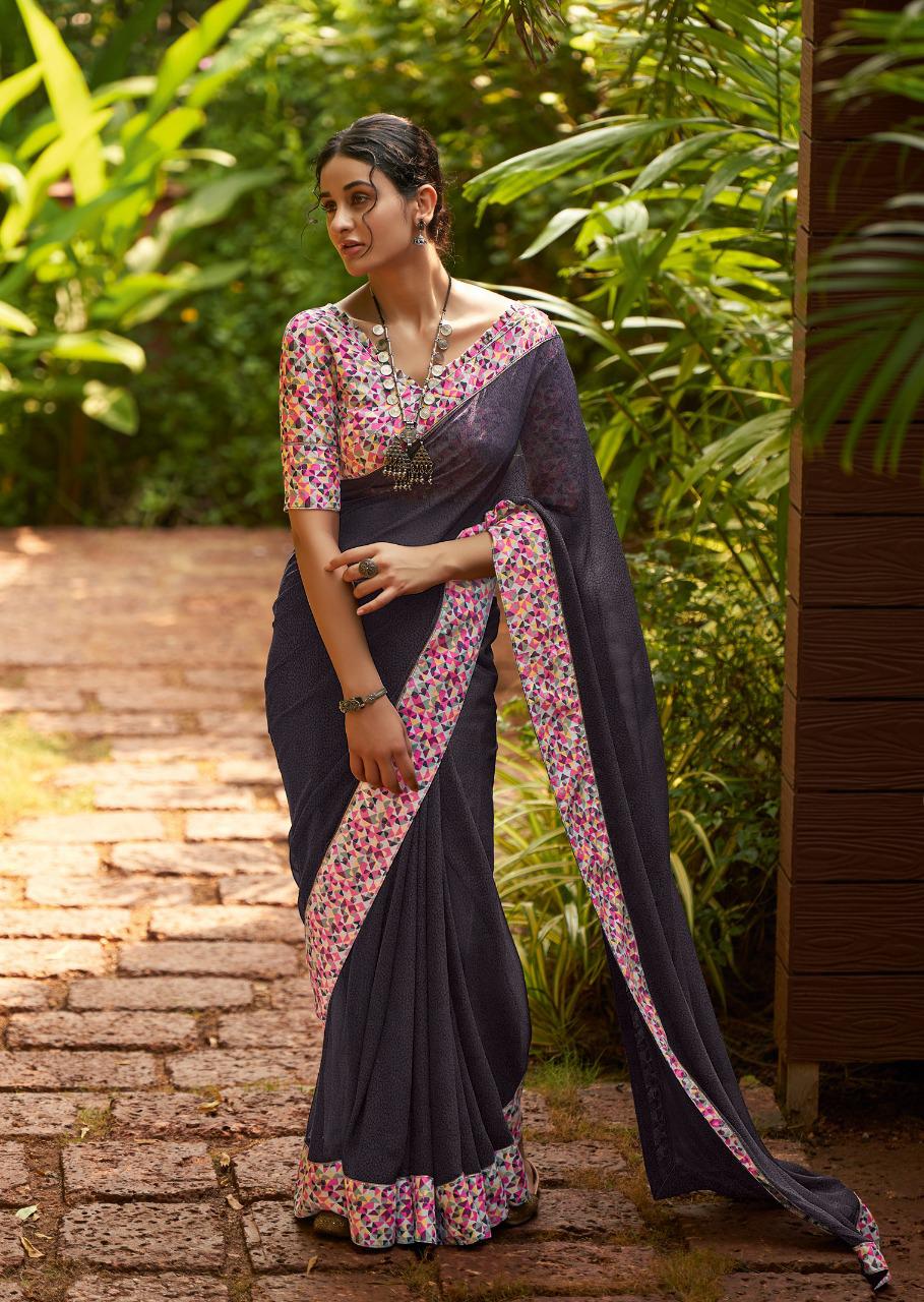 Kashvi Creation Presents Mehar Georgette Printed With Border Casual Wear Synthetic Saree